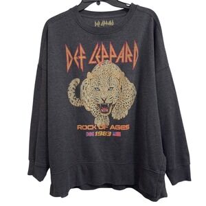 Def Leppard Rock of Ages 1983 Leopard Graphic Sweatshirt Women's Size L Charcoal